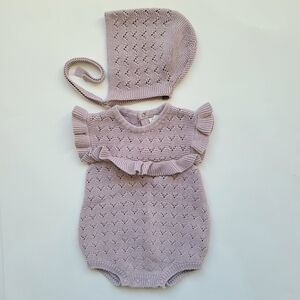 Quincy Mae Knit Romper and Bonnet Set